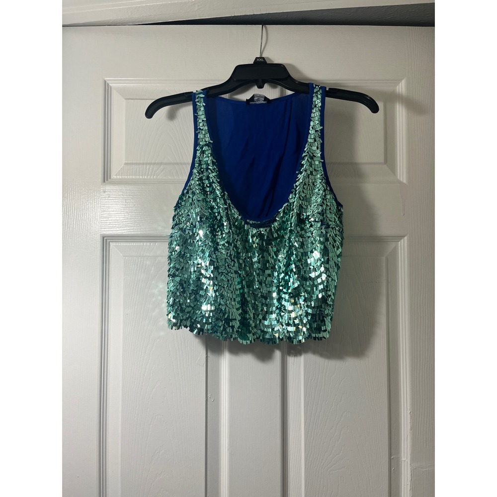 Bebe Womens Royal Blue Sequin Embellished Crop Tank Top‎ S